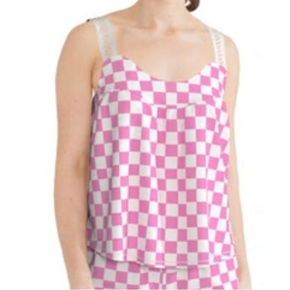 Kensie Lace Strap Pink Check PJ Top - Picture 3 of 12